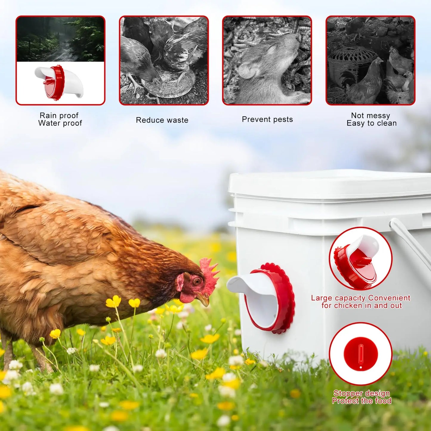 Rainproof Automatic Feeder Poultry Farming Chicken Feeder for Chicken Duck Bird Goose Rainproof Poultry Feeder Kit 