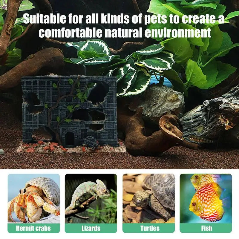 Aquarium Cave Decor Fish Tank Shelter House Realistic Aquatic Life House Crafts For Reptile Habitat Accessories Ornament