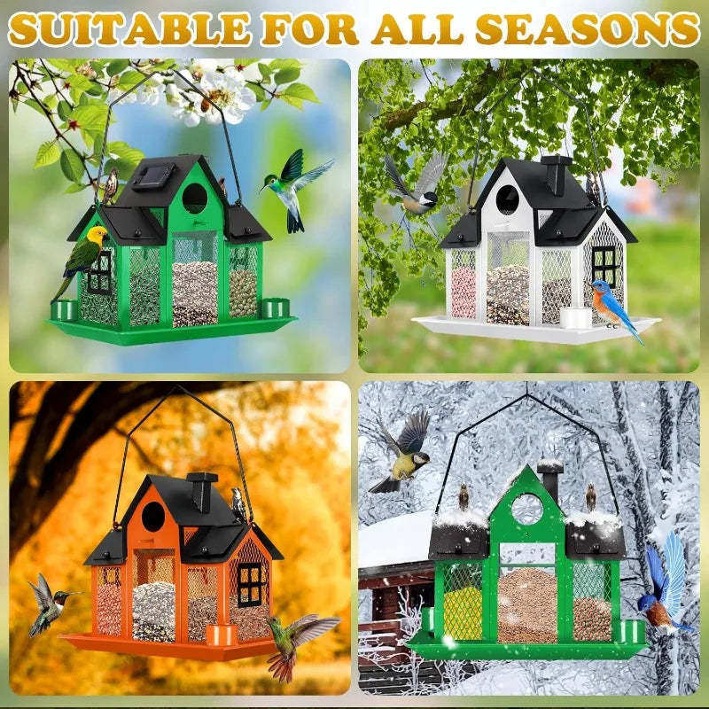 Solar Bird Feeders House Outside Hanging Metal Wild Bird Feeder Outdoors Large Cardinal Bird Feeder