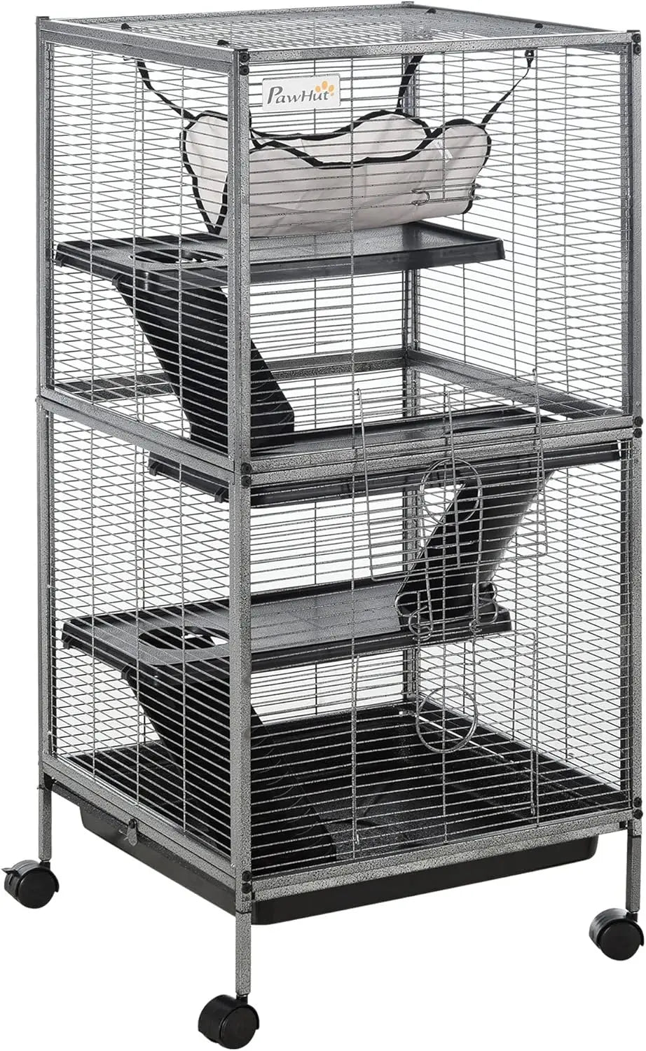 Metal Small Animal Cage Rolling Big Ferret Cage Chinchilla Cage Sugar Glider Cage with Hammock and Four Tiers Removable