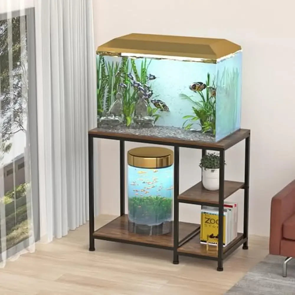 Wooden Aquarium Stand with Shelves Divisional Storage Cabinet 660LBS Capacity Elegant Design 40 Gallon Fish Tanks Easy Assembly