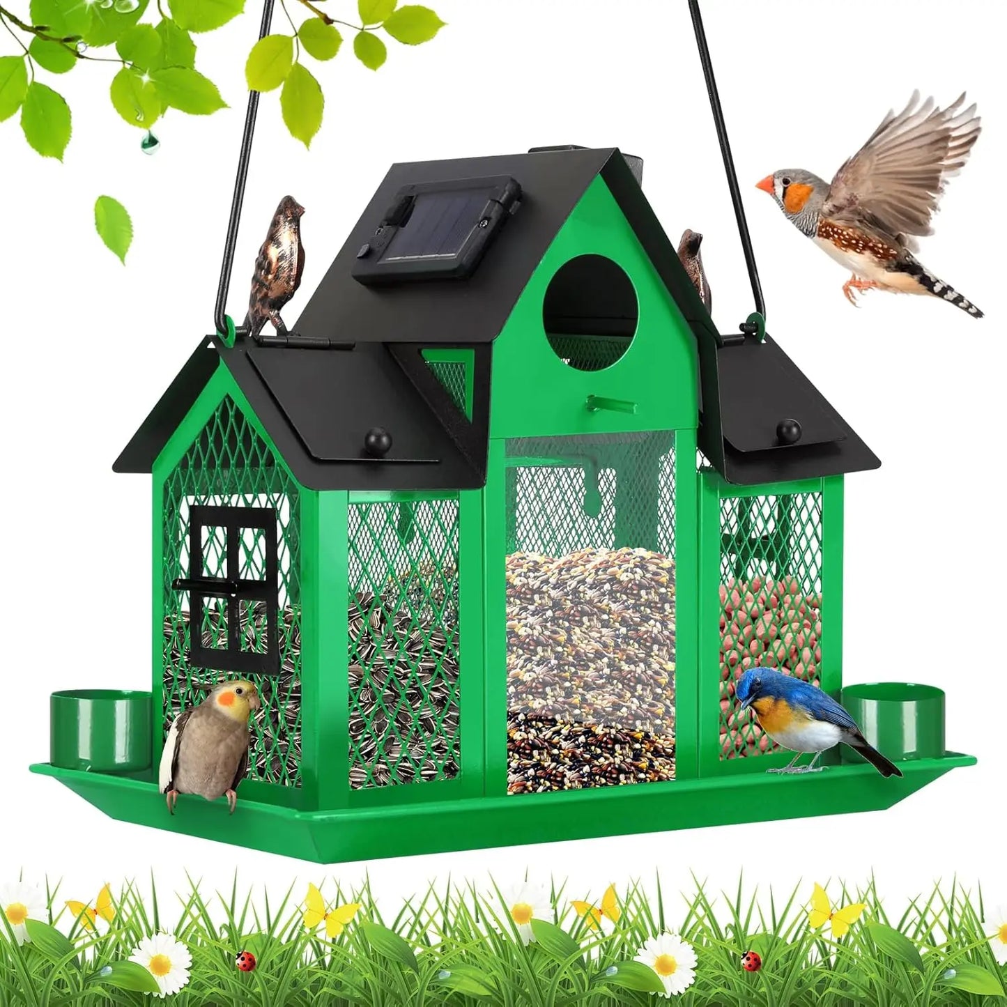 Solar Bird Feeders House Outside Hanging Metal Wild Bird Feeder Outdoors Large Cardinal Bird Feeder