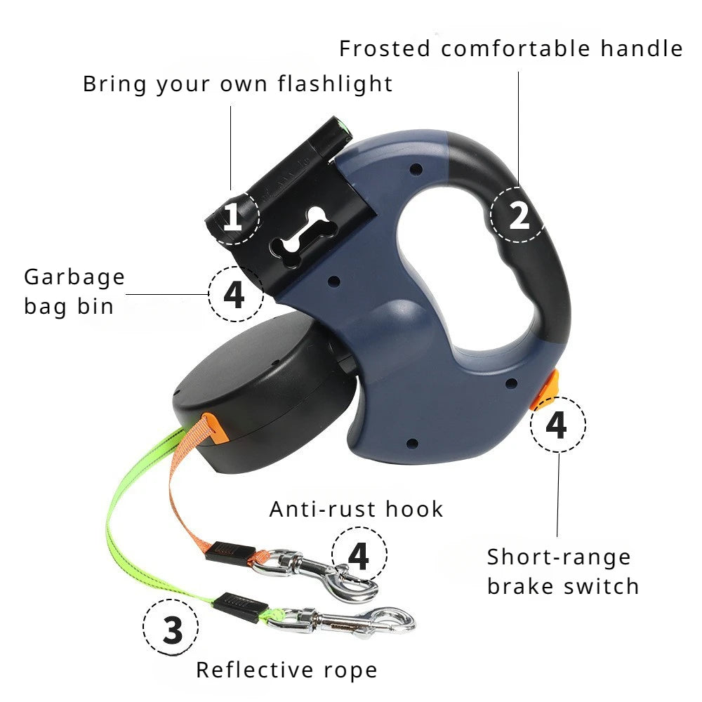 Automatic Retractable Two-End Pet Leash Dog Leash With Flashlight