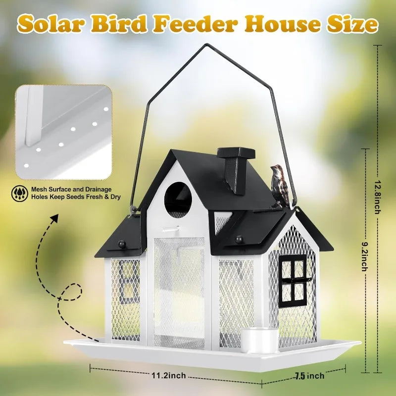 Solar Bird Feeders House Outside Hanging Metal Wild Bird Feeder Outdoors Large Cardinal Bird Feeder