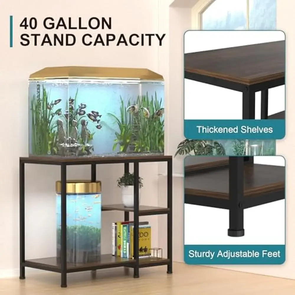 Wooden Aquarium Stand with Shelves Divisional Storage Cabinet 660LBS Capacity Elegant Design 40 Gallon Fish Tanks Easy Assembly