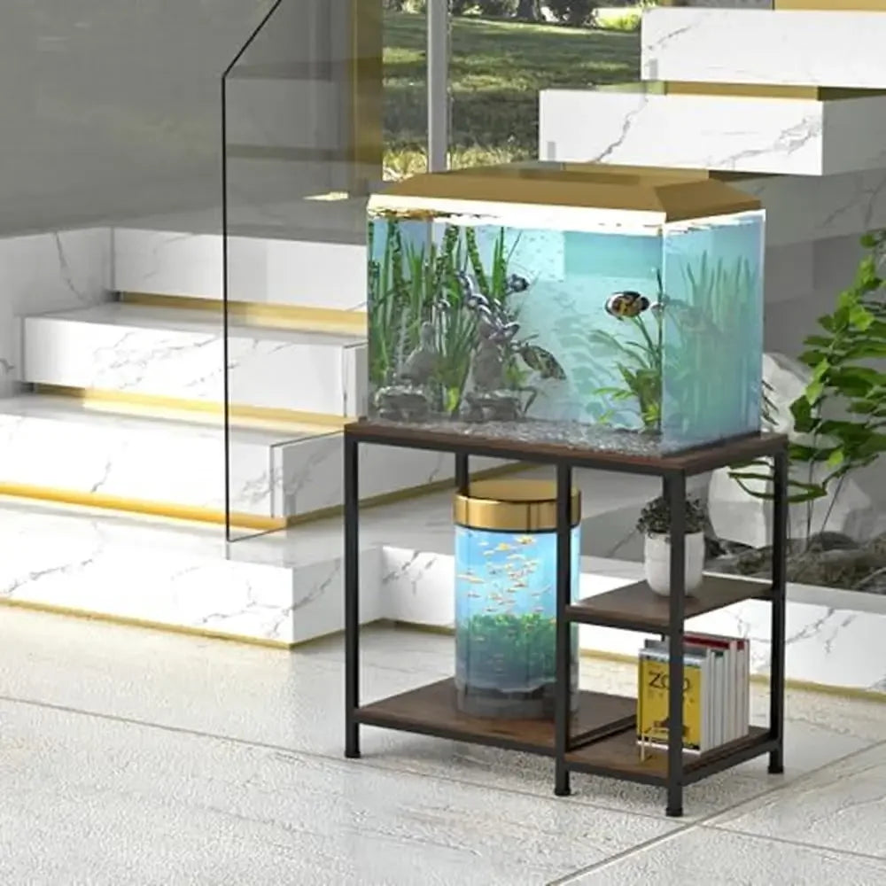 Wooden Aquarium Stand with Shelves Divisional Storage Cabinet 660LBS Capacity Elegant Design 40 Gallon Fish Tanks Easy Assembly