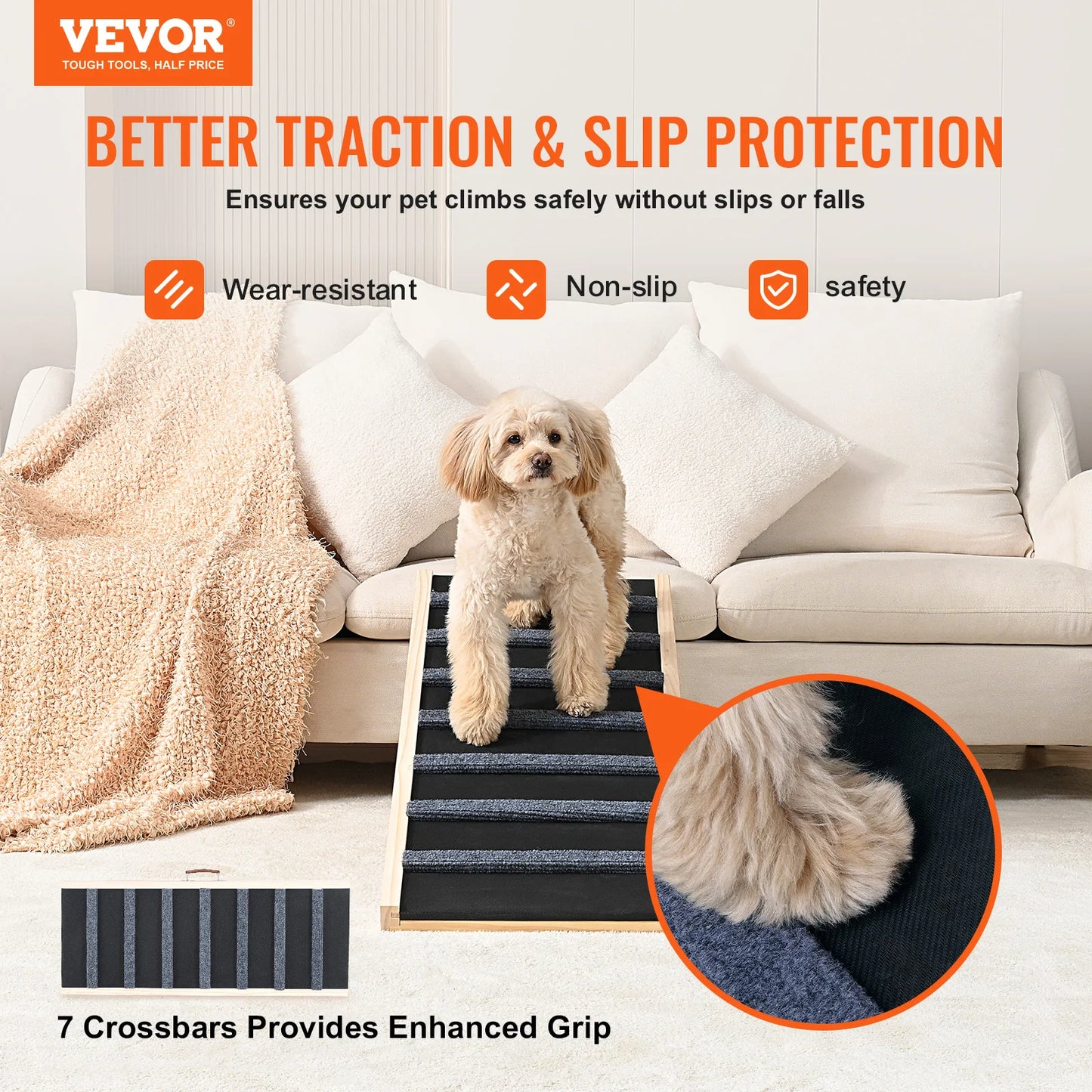 VEVOR Dog Ramp Folding Ladder Anti-slip High Adjustable Pet Ramp
