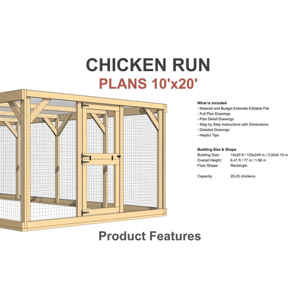 Chicken Run Plans 10x20 for 20-25 Chickens DIY Chicken Pen Woodworking How to Guide