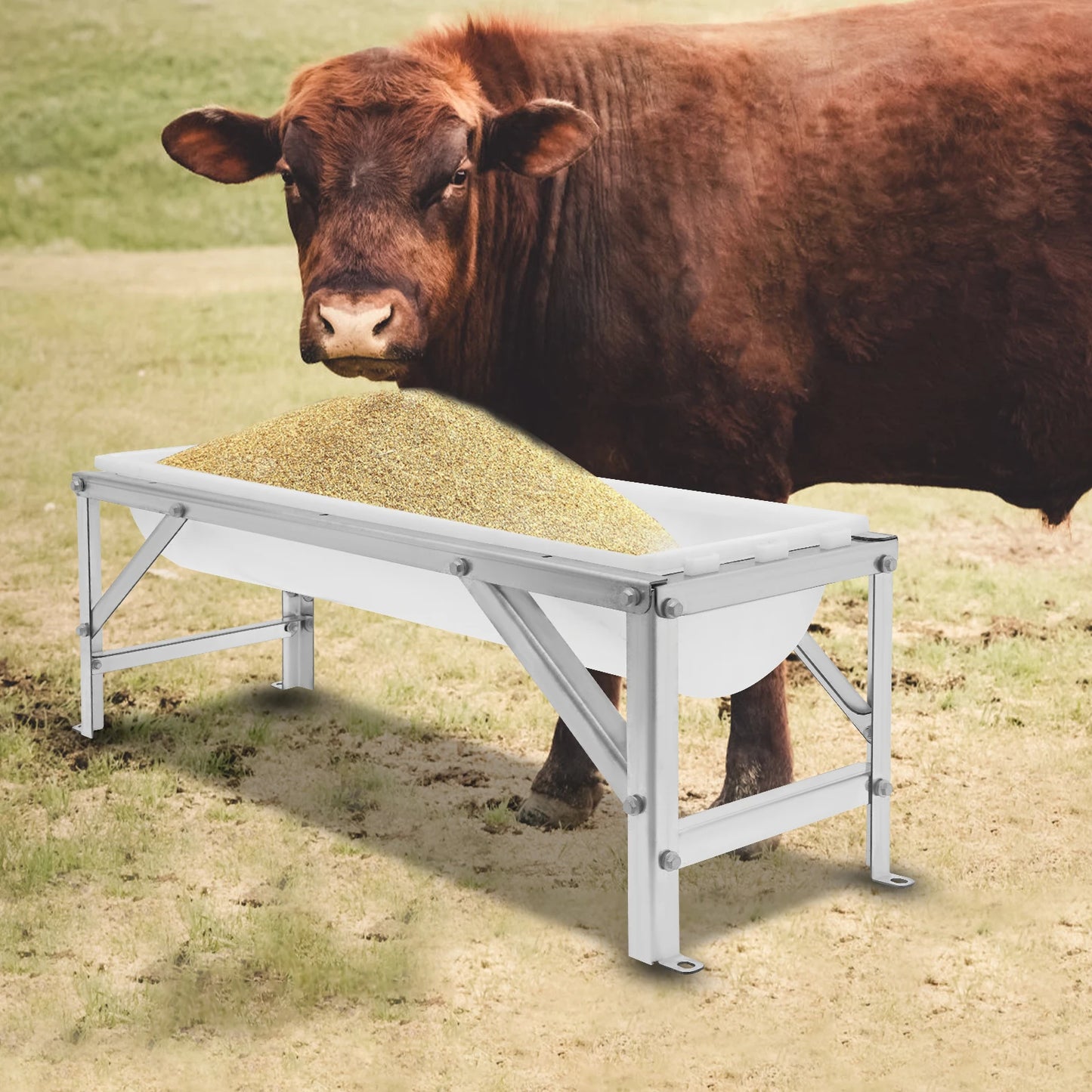 White Thickened Livestock Feed Trough, 9.25Gal Large Capacity Livestock Feeding Supplies with Bracket for Farms and Courtyards