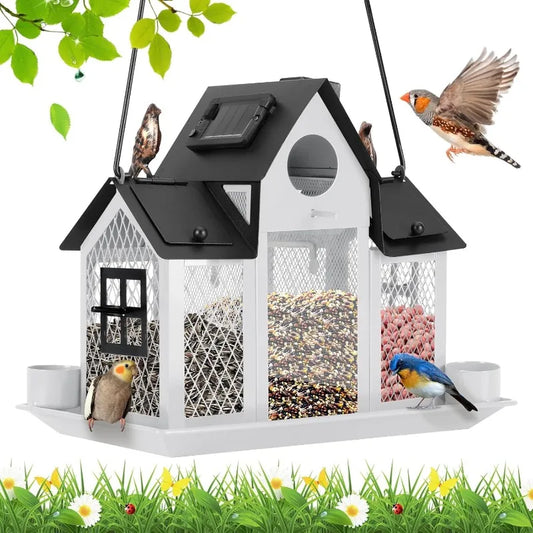 Solar Bird Feeders House Outside Hanging Metal Wild Bird Feeder Outdoors Large Cardinal Bird Feeder