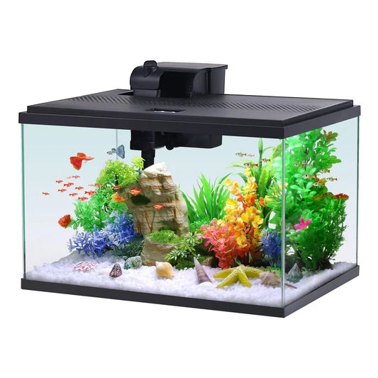 10 Gallon Aquarium Starter Kit Glass Fish Tank LED Lighting