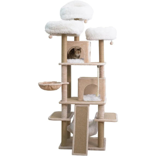 Catry Castle Cat Tree - A Dynamic Complex Cat Tower with Cat Hammock, Scratching Post, and Playful Toy to Stay Around, Easy Asse