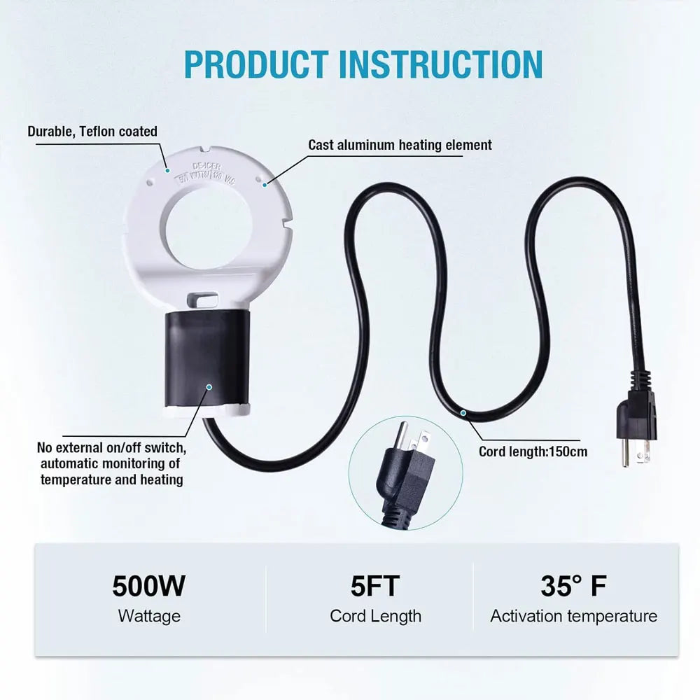 500W Chicken Waterer Heater Aluminum Utility De-Icer for Farm & Livestock, Non-Conductive and Anti-Rust Heated Chicken Waterer