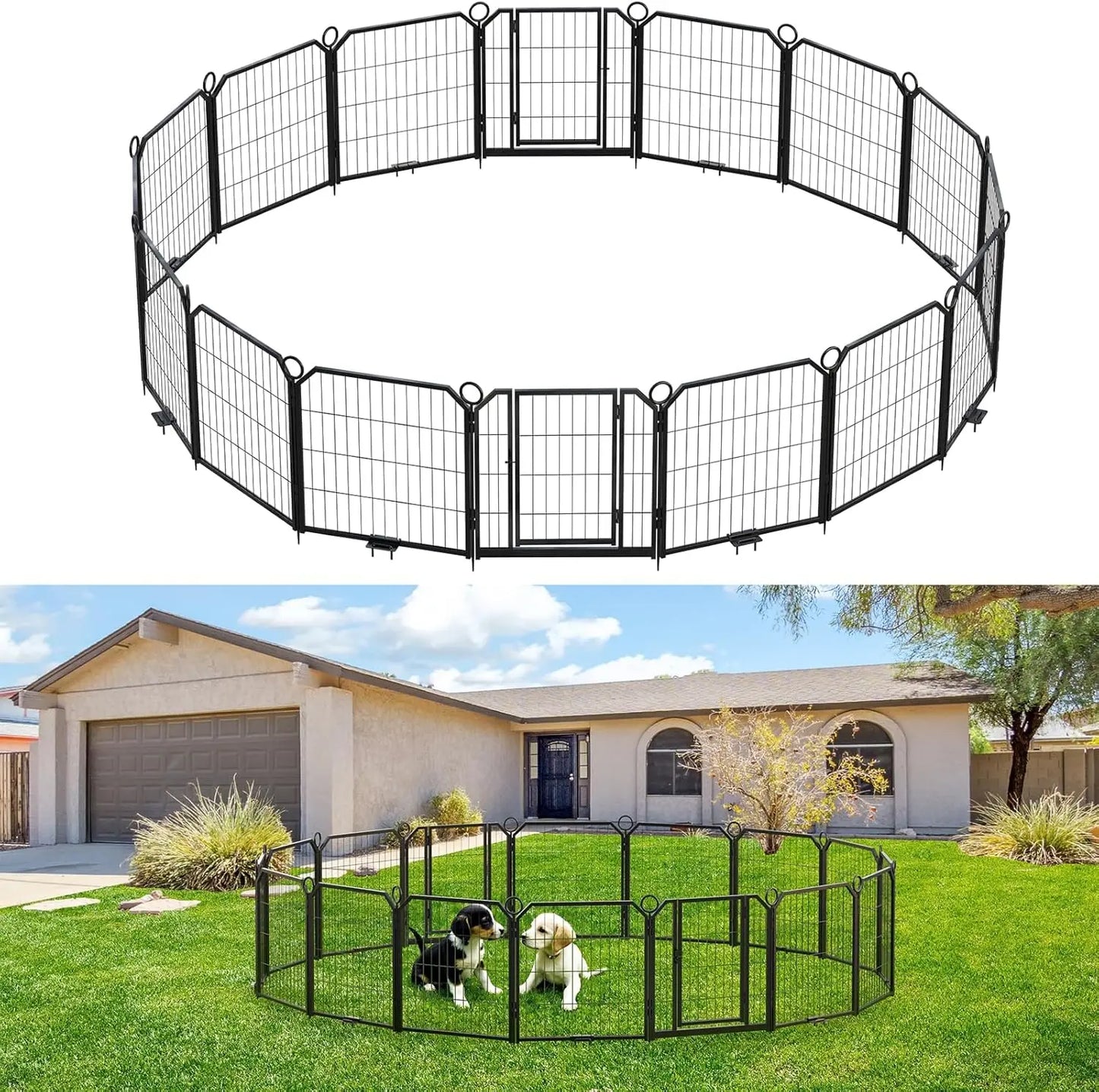 Heavy Duty Portable Dog Playpen Durable Metal Puppy Fence with Low Step Entry Indoor Outdoor Pet Pen for Camping Garden