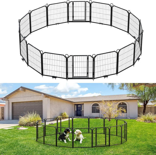 Heavy Duty Portable Dog Playpen Durable Metal Puppy Fence with Low Step Entry Indoor Outdoor Pet Pen for Camping Garden