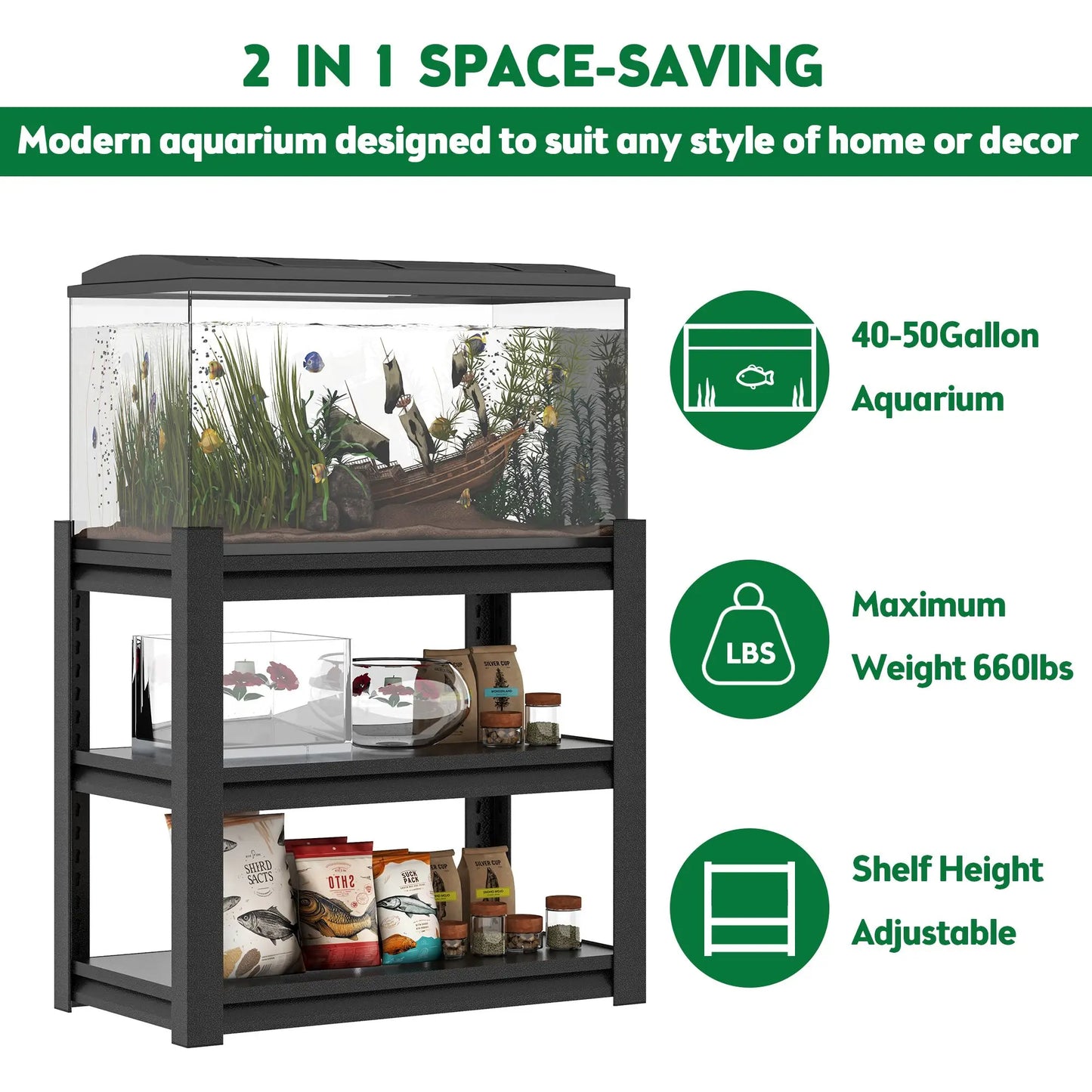 Metal Aquarium Stand Heavy Duty Adjustable 3 Tier Fish Tank Stand for Home Office