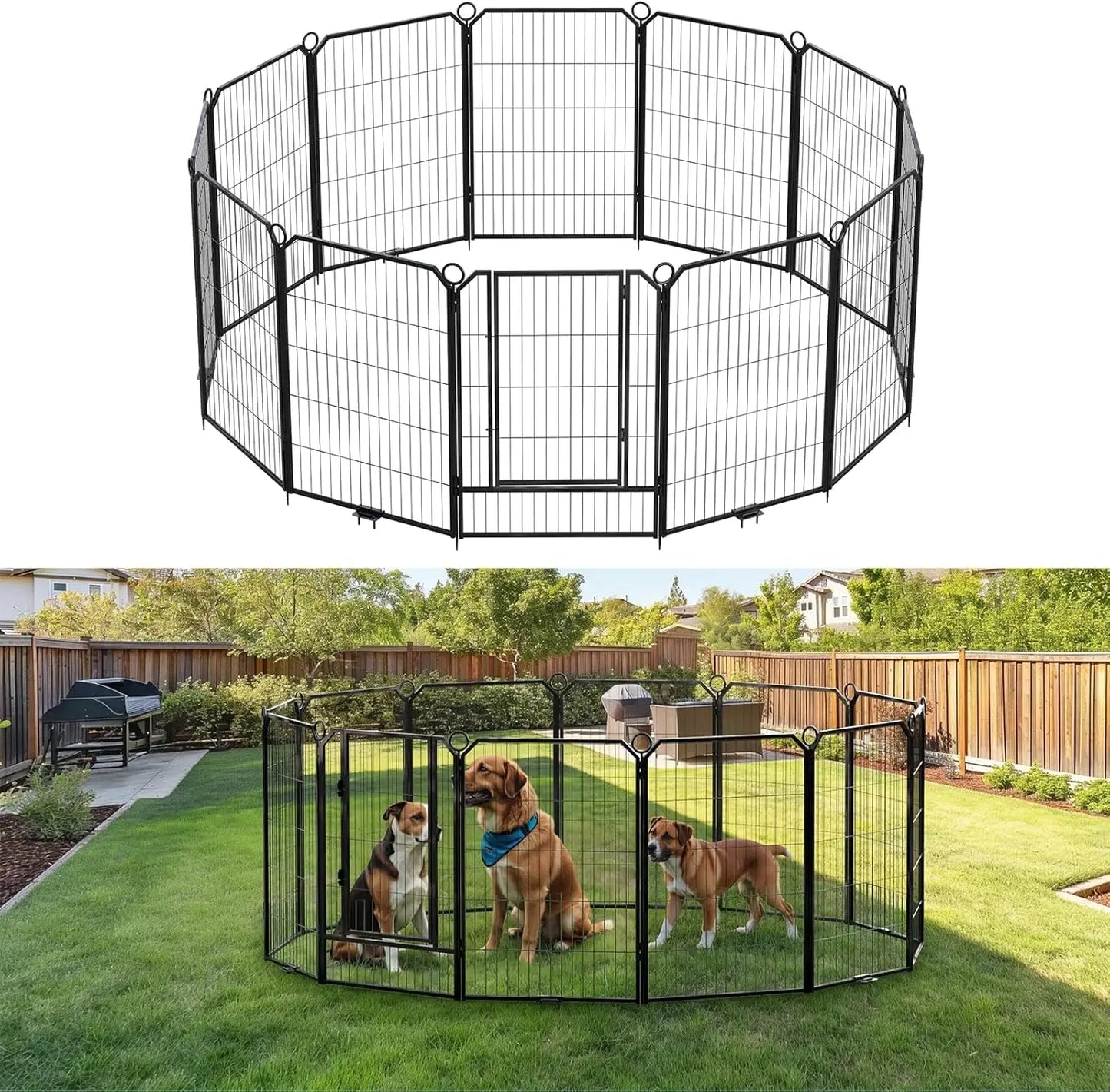 Heavy Duty Portable Dog Playpen Durable Metal Puppy Fence with Low Step Entry Indoor Outdoor Pet Pen for Camping Garden