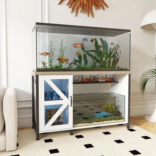 55-75 Gallon Aquarium Stand with Power Outlets & LED Light, Fish Tank Stand with Cabinet for Fish Tank Accessories Storage
