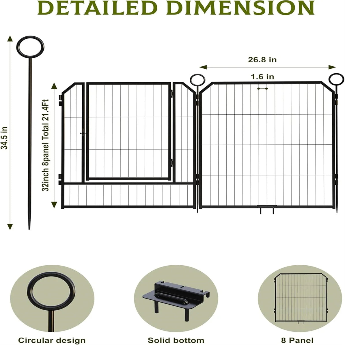 Heavy Duty Portable Dog Playpen Durable Metal Puppy Fence with Low Step Entry Indoor Outdoor Pet Pen for Camping Garden
