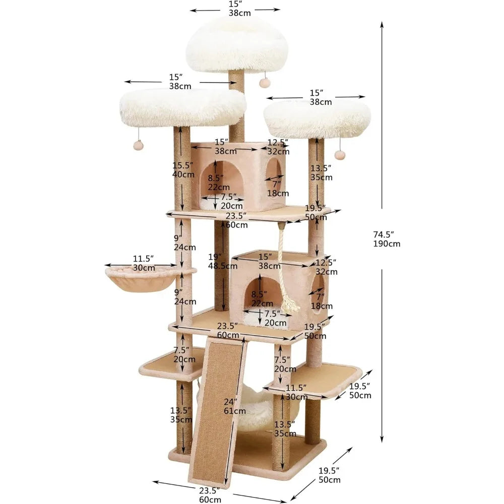Catry Castle Cat Tree - A Dynamic Complex Cat Tower with Cat Hammock, Scratching Post, and Playful Toy to Stay Around, Easy Asse