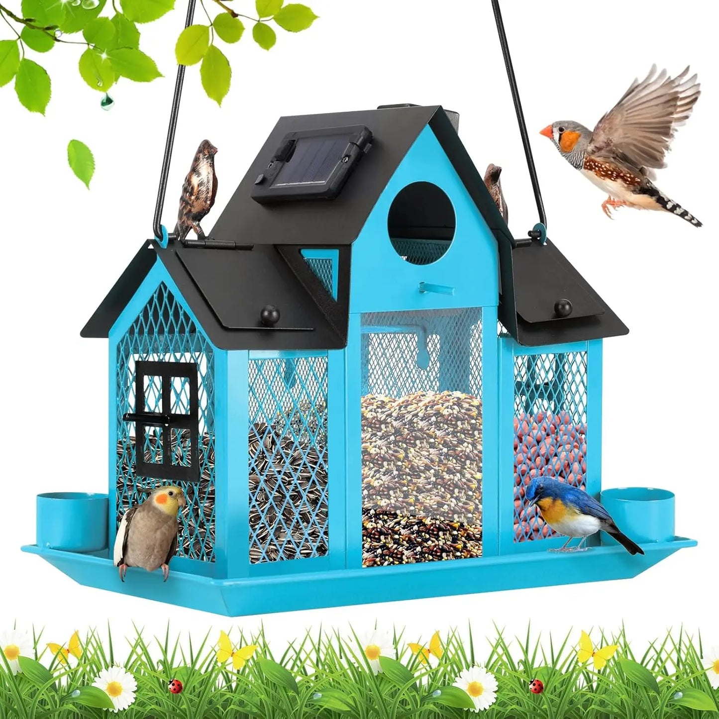 Solar Bird Feeders House Outside Hanging Metal Wild Bird Feeder Outdoors Large Cardinal Bird Feeder