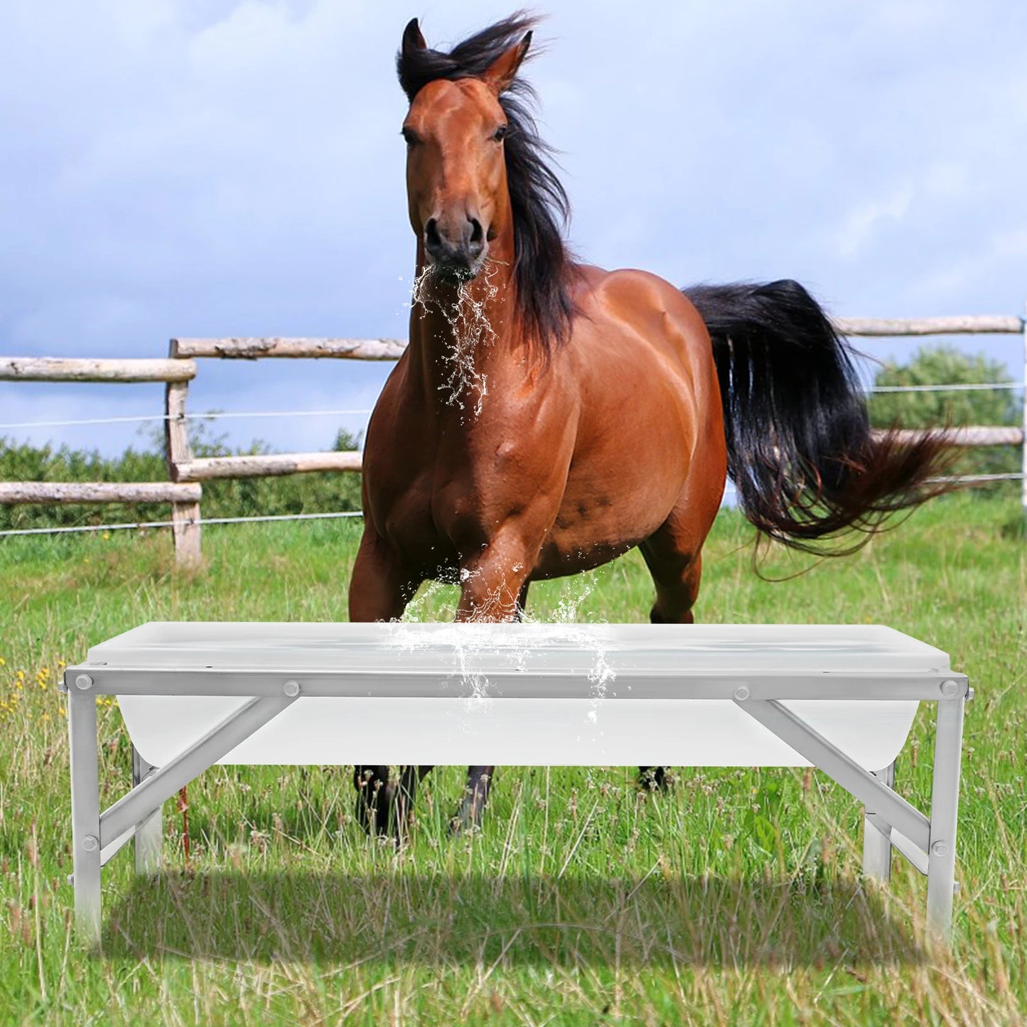 White Thickened Livestock Feed Trough, 9.25Gal Large Capacity Livestock Feeding Supplies with Bracket for Farms and Courtyards