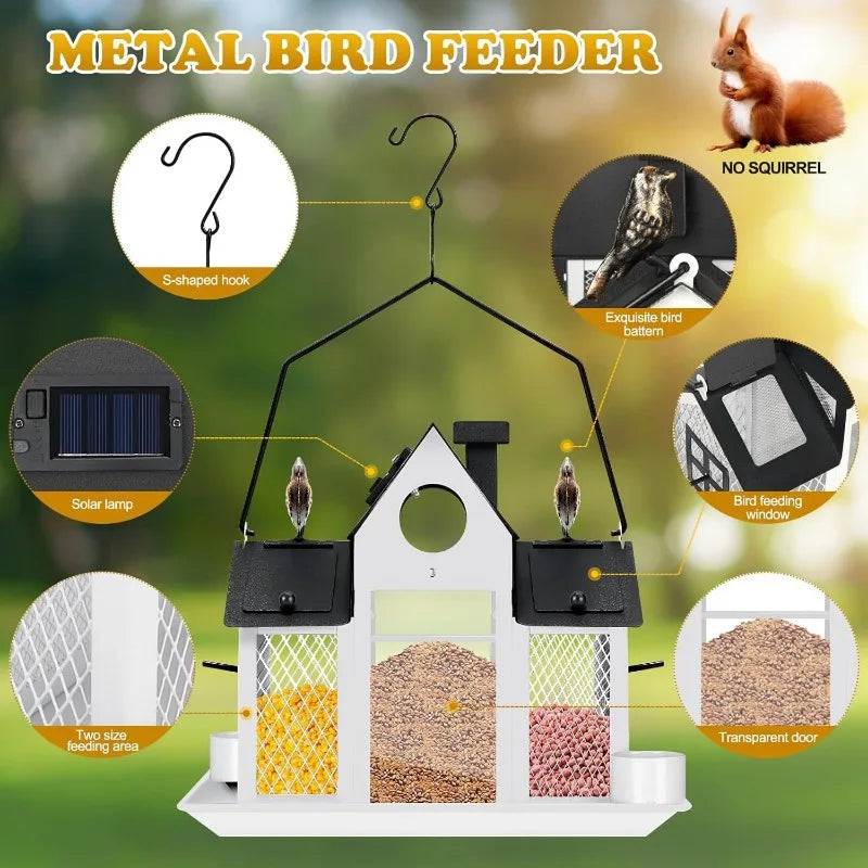 Solar Bird Feeders House Outside Hanging Metal Wild Bird Feeder Outdoors Large Cardinal Bird Feeder