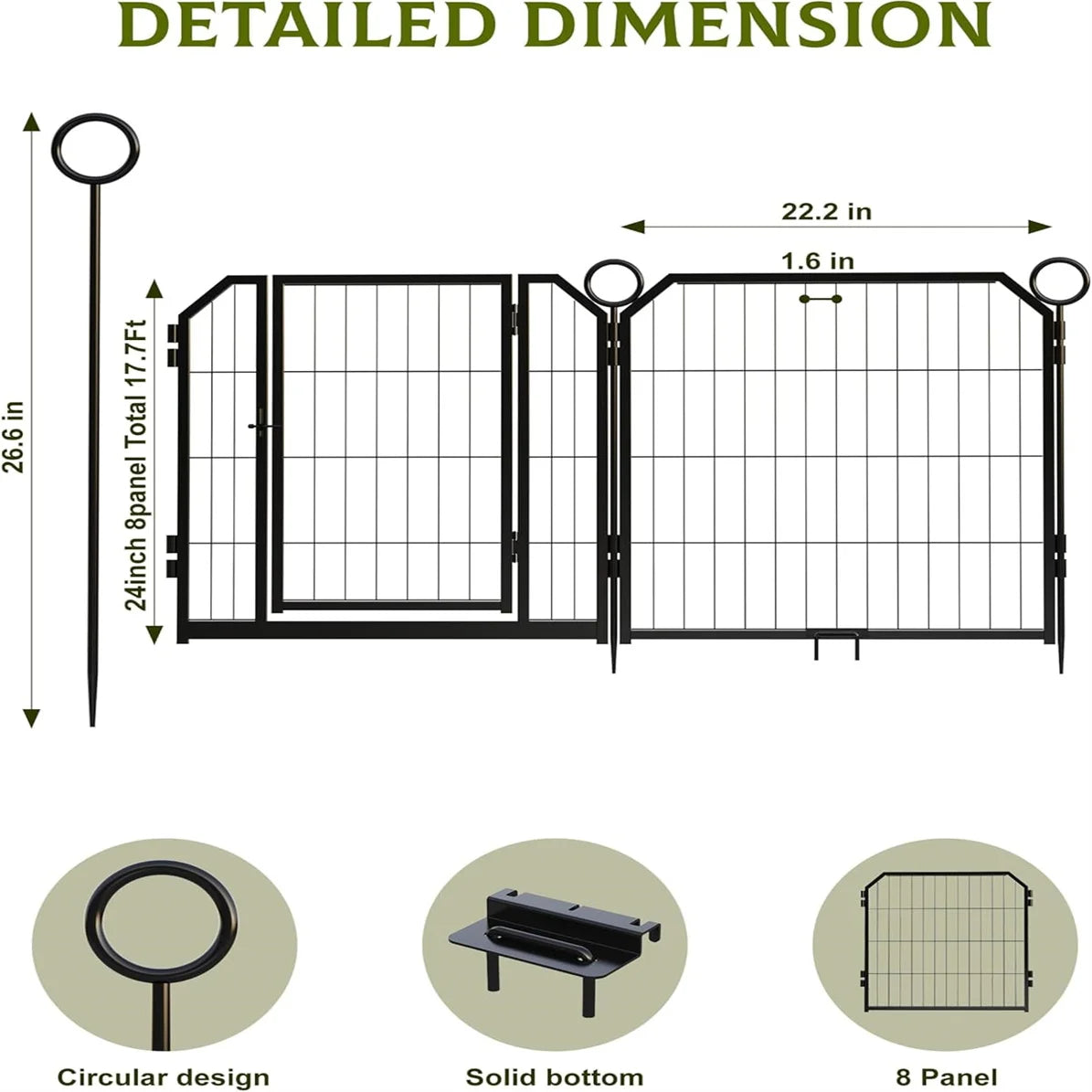 Heavy Duty Portable Dog Playpen Durable Metal Puppy Fence with Low Step Entry Indoor Outdoor Pet Pen for Camping Garden