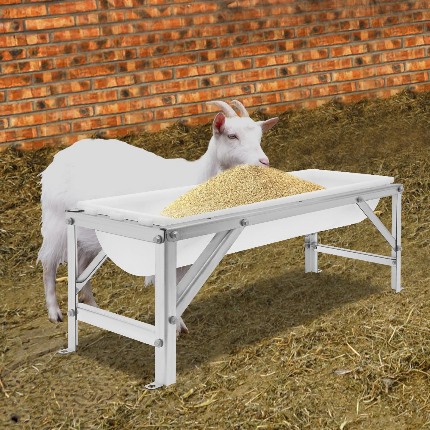 White Thickened Livestock Feed Trough, 9.25Gal Large Capacity Livestock Feeding Supplies with Bracket for Farms and Courtyards