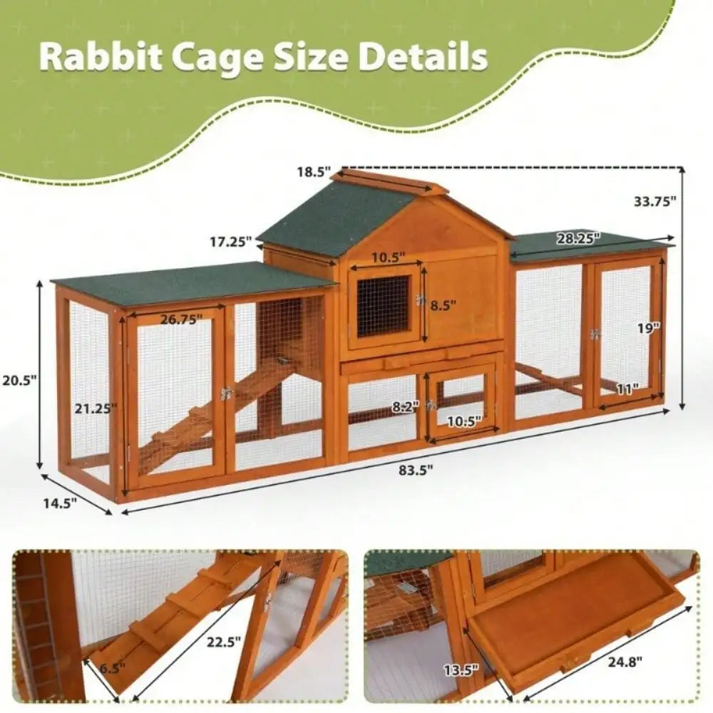 Rabbit Hutch Indoor Bunny Cage Small Animal Pet House Run Outdoor Wood Cage