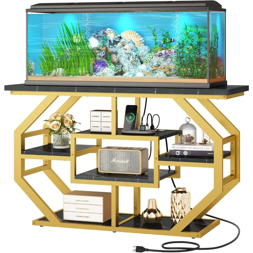 55-75 Gallon Aquarium Stand with Power Outlet, Display Stand for Turtle Tank, Reptile Terrarium, Metal Fish Tank Stand