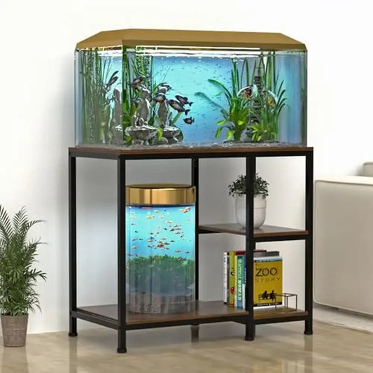 Wooden Aquarium Stand with Shelves Divisional Storage Cabinet 660LBS Capacity Elegant Design 40 Gallon Fish Tanks Easy Assembly