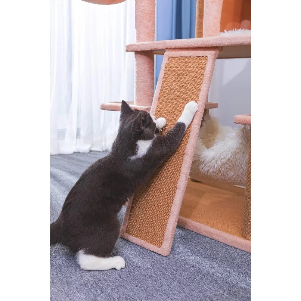 Catry Castle Cat Tree - A Dynamic Complex Cat Tower with Cat Hammock, Scratching Post, and Playful Toy to Stay Around, Easy Asse