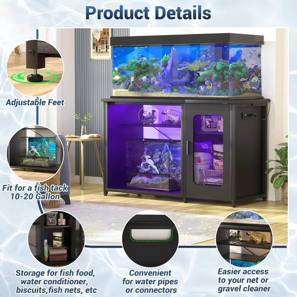 55-75 Gallon Aquarium Stand with Power Outlets & LED Light