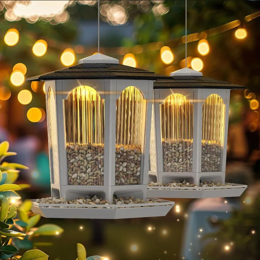 2 Pack Solar Bird Feeders for Outdoors Hanging Attract Wild Birds and Cardinals Elegant Minimalist Garden Decor