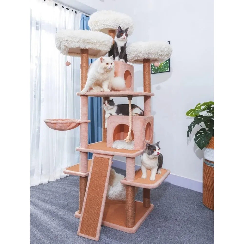 Catry Castle Cat Tree - A Dynamic Complex Cat Tower with Cat Hammock, Scratching Post, and Playful Toy to Stay Around, Easy Asse