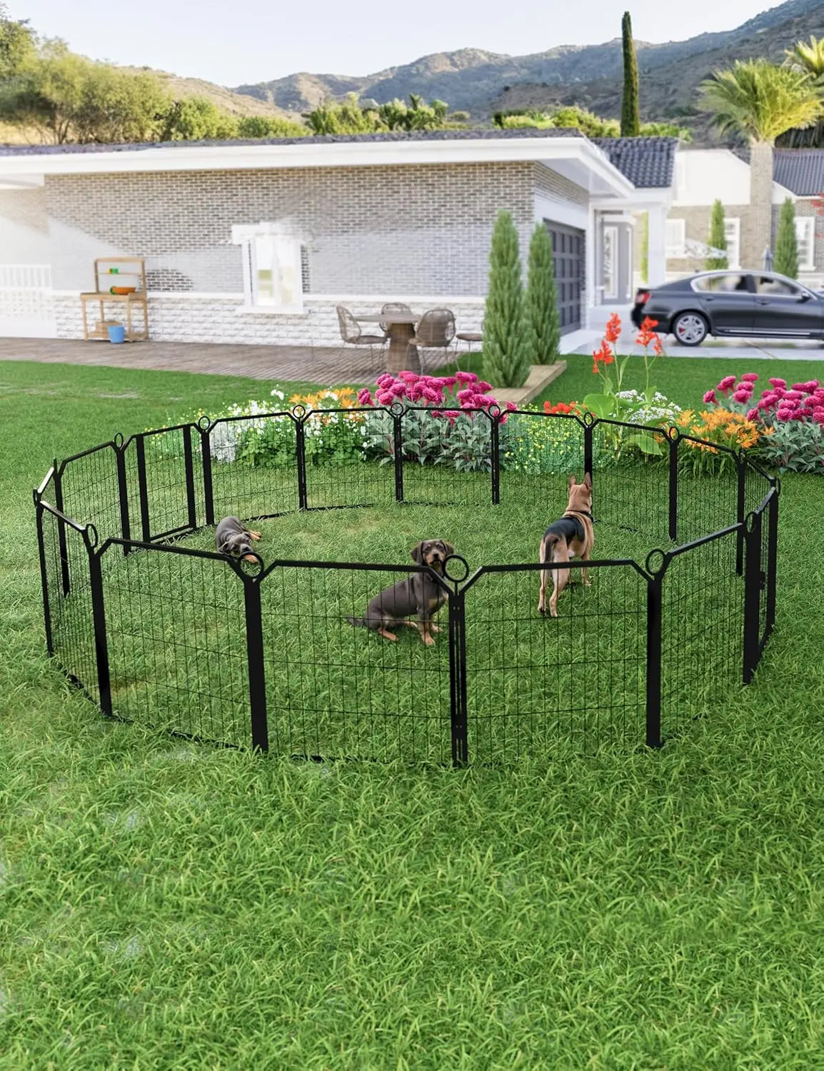 Heavy Duty Portable Dog Playpen Durable Metal Puppy Fence with Low Step Entry Indoor Outdoor Pet Pen for Camping Garden