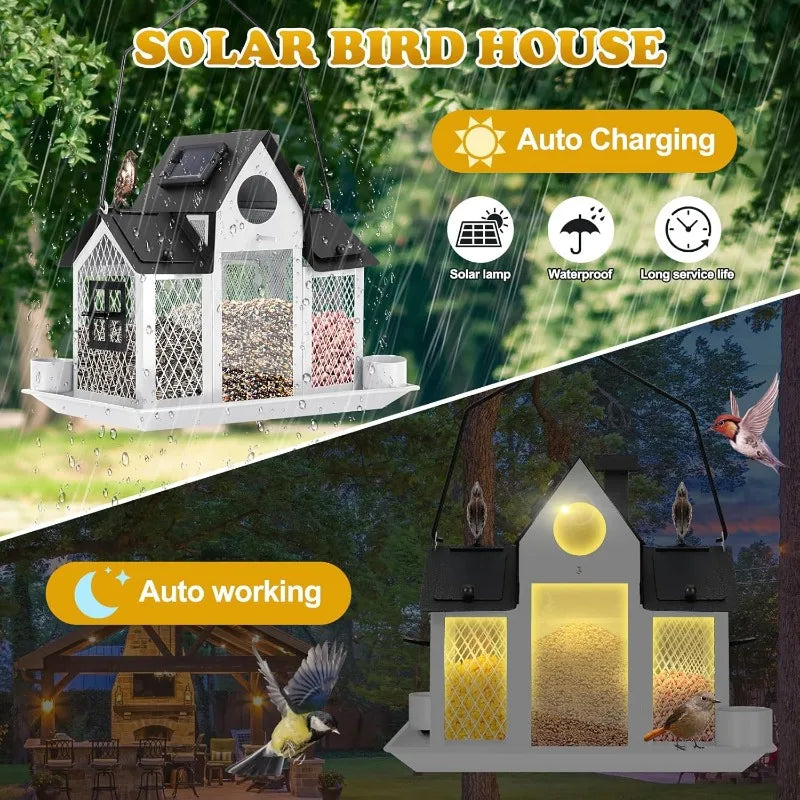 Solar Bird Feeders House Outside Hanging Metal Wild Bird Feeder Outdoors Large Cardinal Bird Feeder