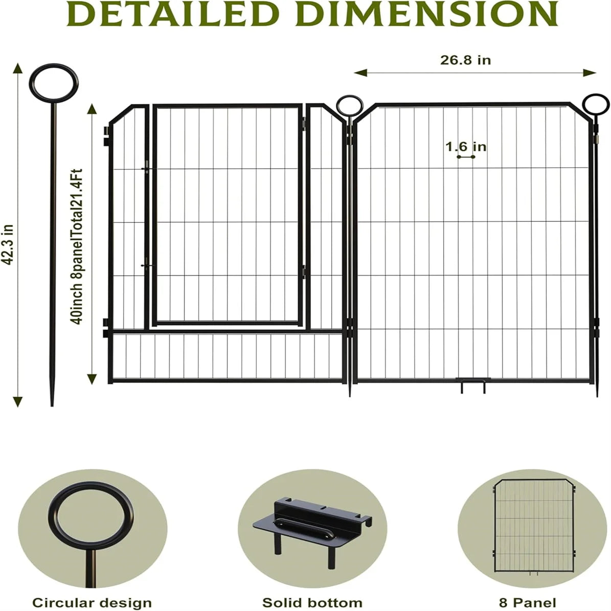 Heavy Duty Portable Dog Playpen Durable Metal Puppy Fence with Low Step Entry Indoor Outdoor Pet Pen for Camping Garden