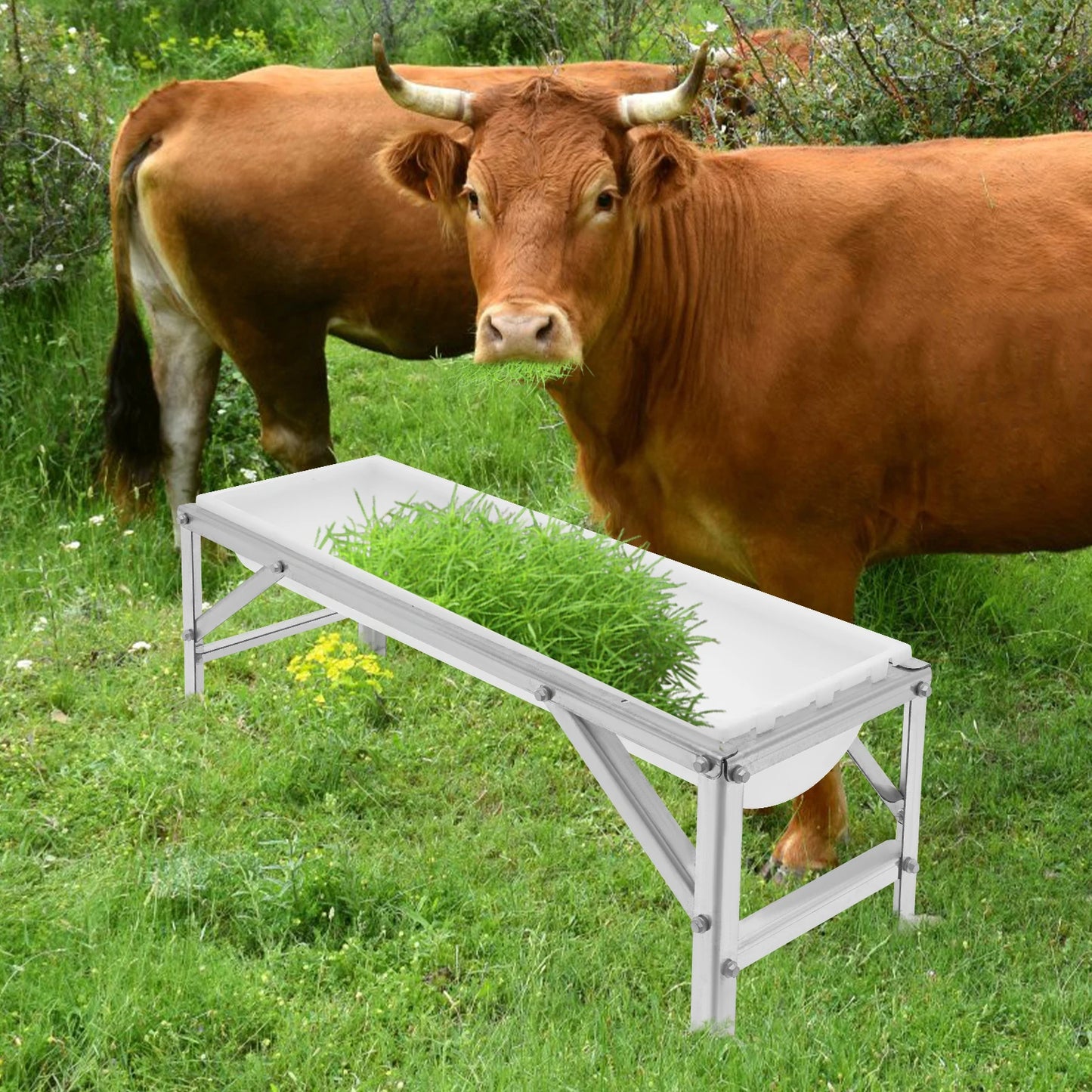 White Thickened Livestock Feed Trough, 9.25Gal Large Capacity Livestock Feeding Supplies with Bracket for Farms and Courtyards